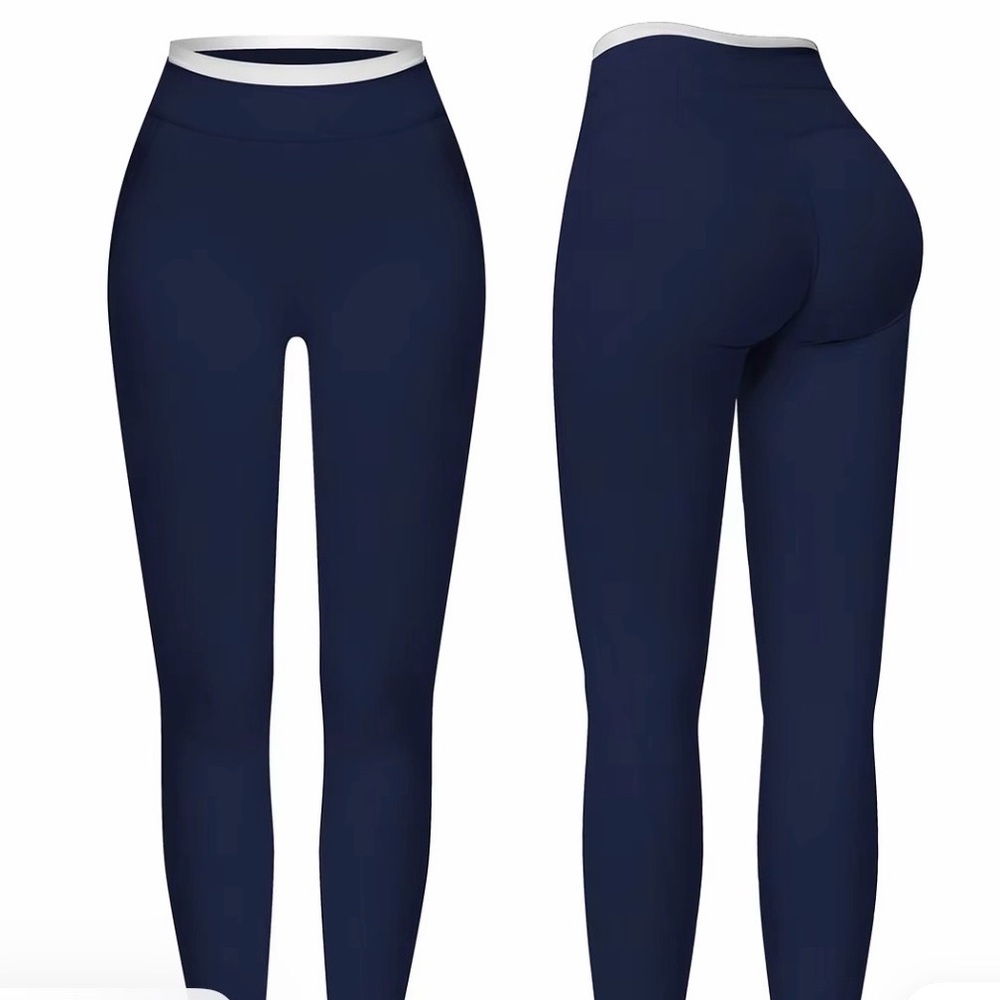 High-Waisted Navy Ribbed Yoga Leggings